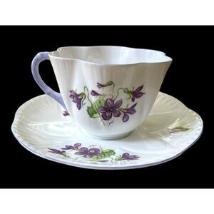 SHELLEY VIOLETS LUDLOW CUP AND SAUCER ENGLISH BONE CHINA LAVENDER TRIM 1950S